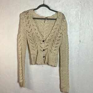 Cream Crochet Free People cropped cardigan